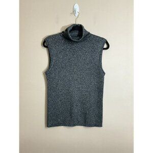 VTG Womens Shimmery Turtleneck Shirt Sz Large Silver Sleeveless Disco NYE Party